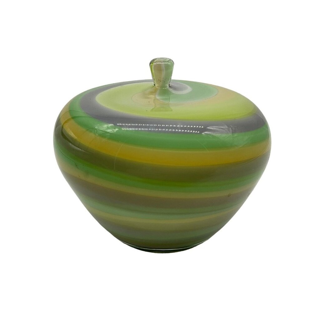 Art Glass Apple Figurine Vintage 1960's Made in Japan Green,Yellow,Orange Swirl